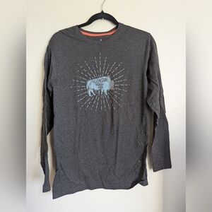 Kastlfel Gray Long Sleeve Tee with Yellowstone Buffalo Graphic Size S